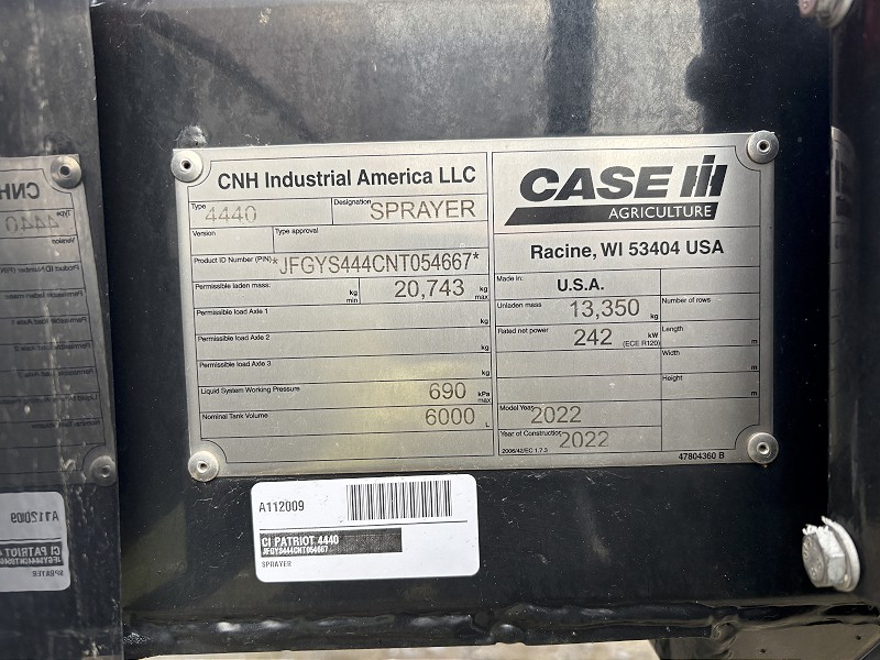2022 Case IH PATRIOT 4440 Sprayer/High Clearance
