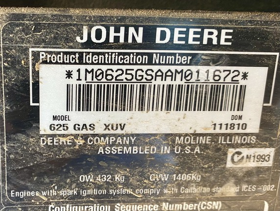 2011 John Deere XUV 625I GREEN ATV
