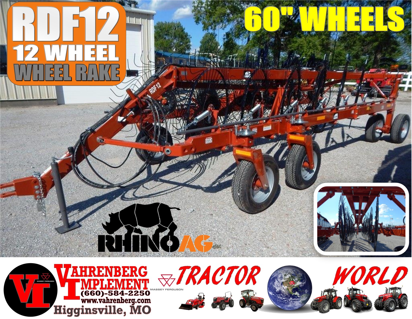 2023 Rhino RDF12 60" Wheel Rake/Wheel