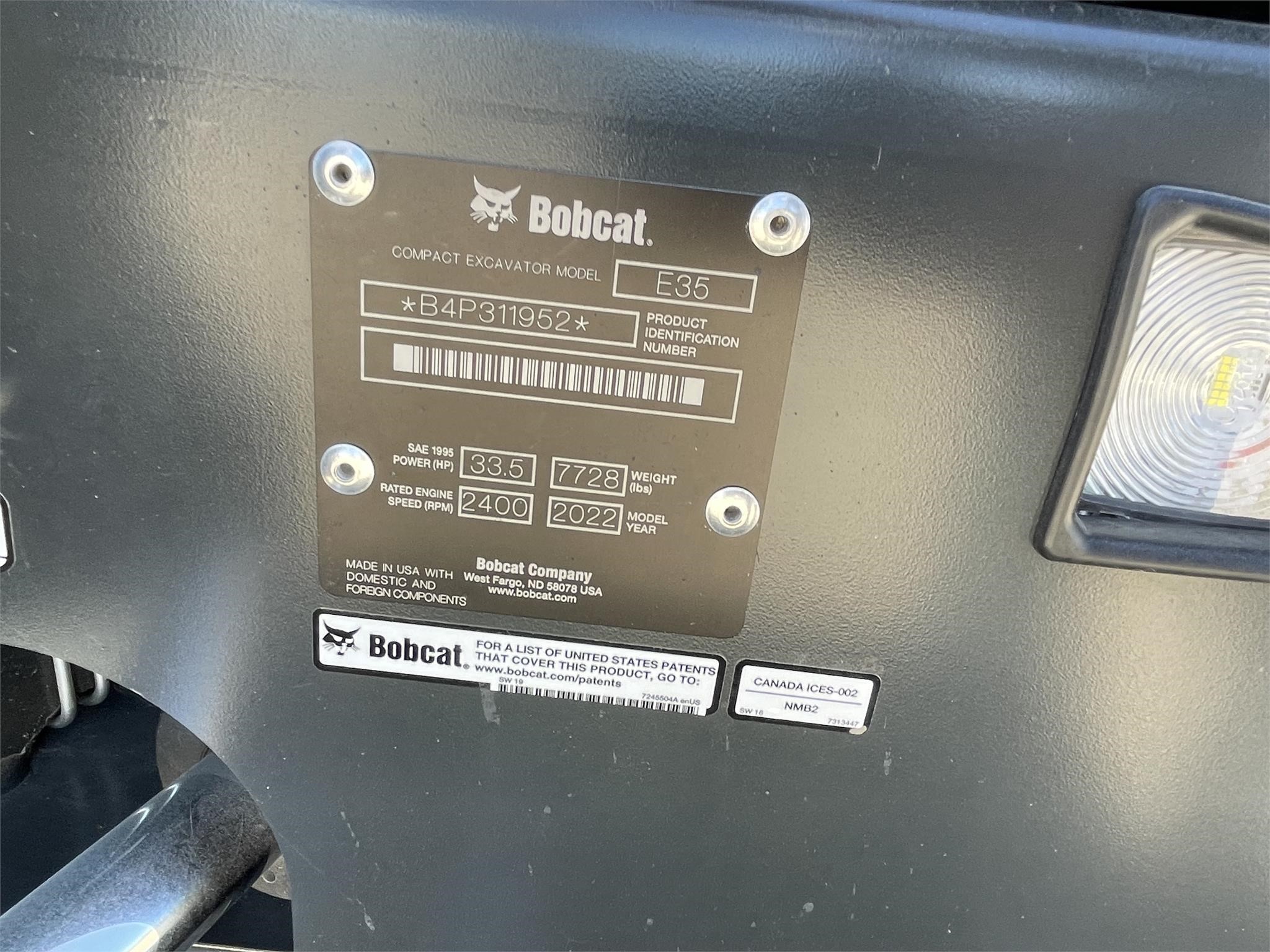 2022 Bobcat E35 Excavator Mini