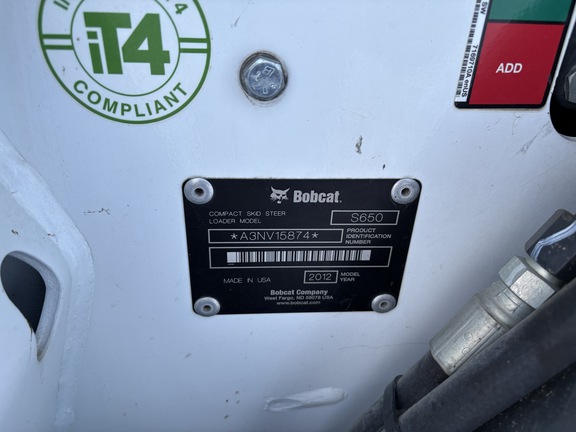 2012 Bobcat S650 Skid Steer Loader