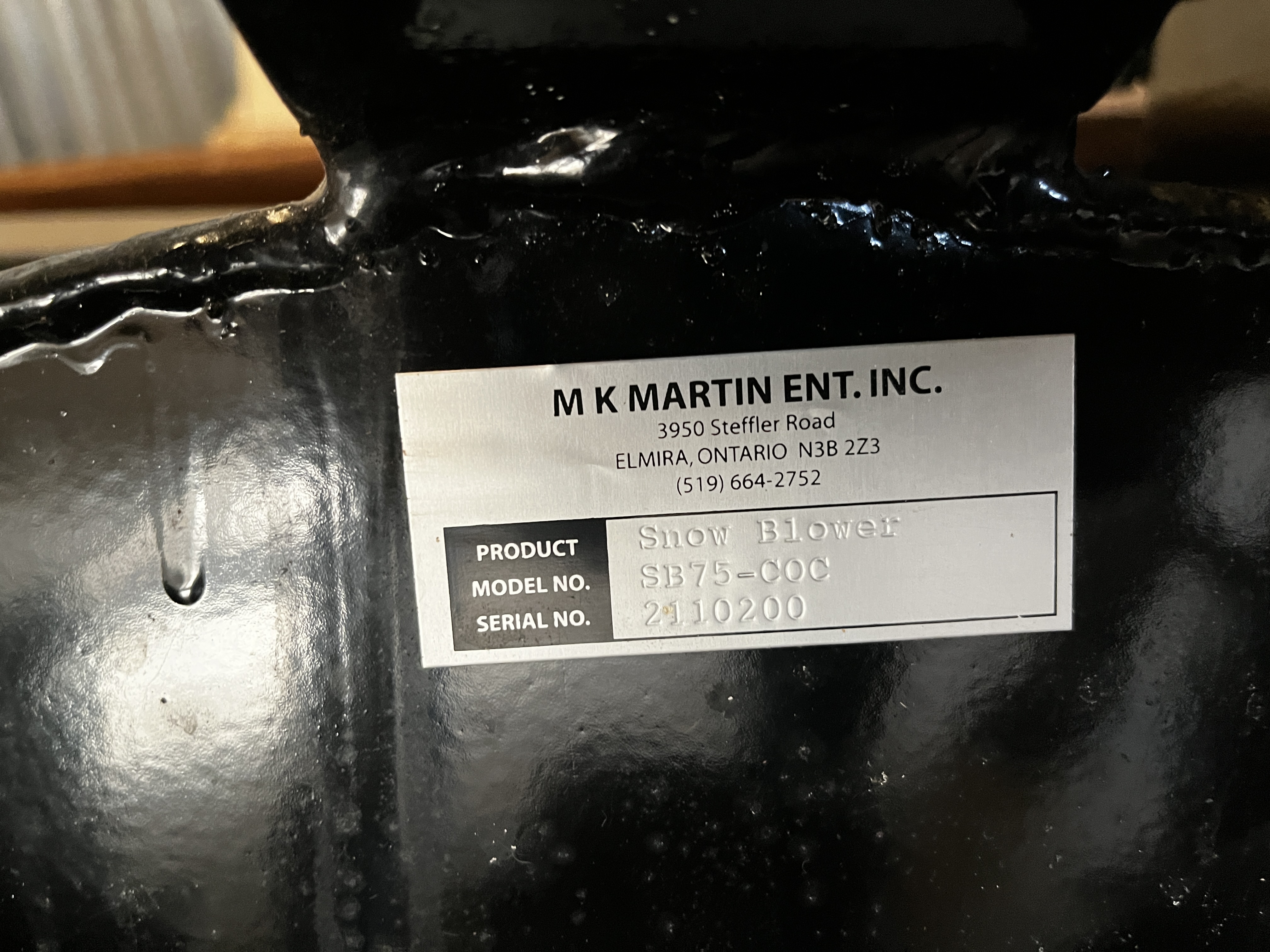 2012 MK Martin SB75A Snow Blower