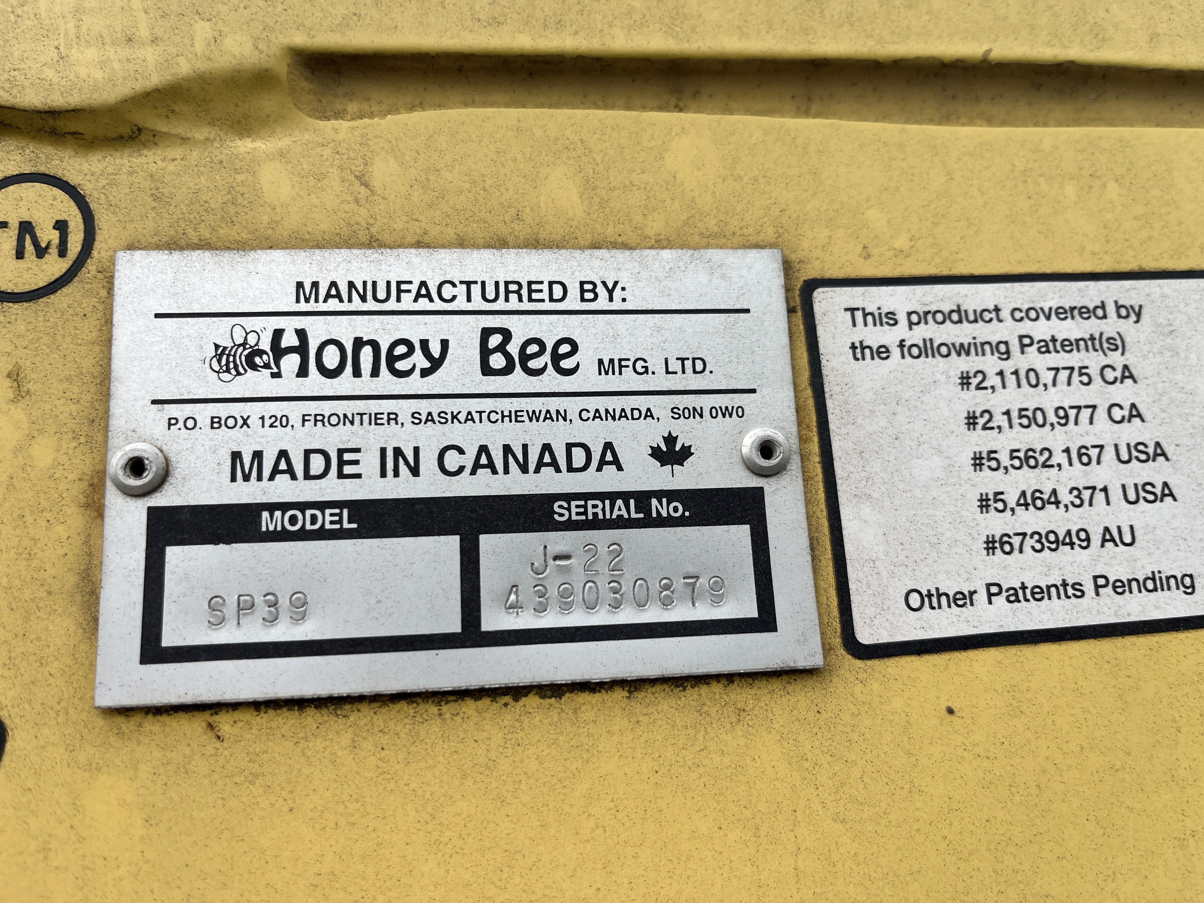 2003 Honey Bee SP39 Header Draper