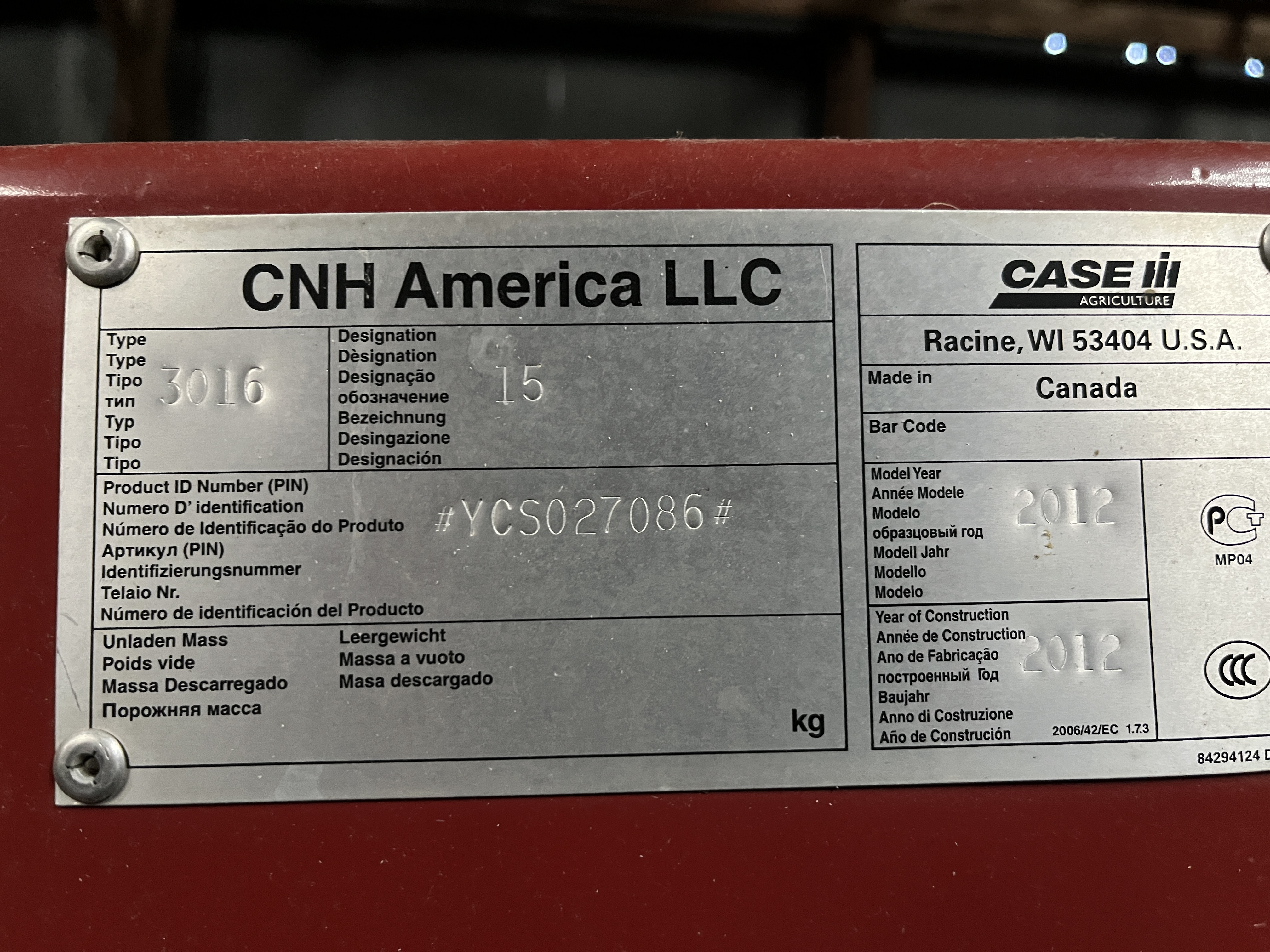 2012 Case IH 3016-15 Header Combine