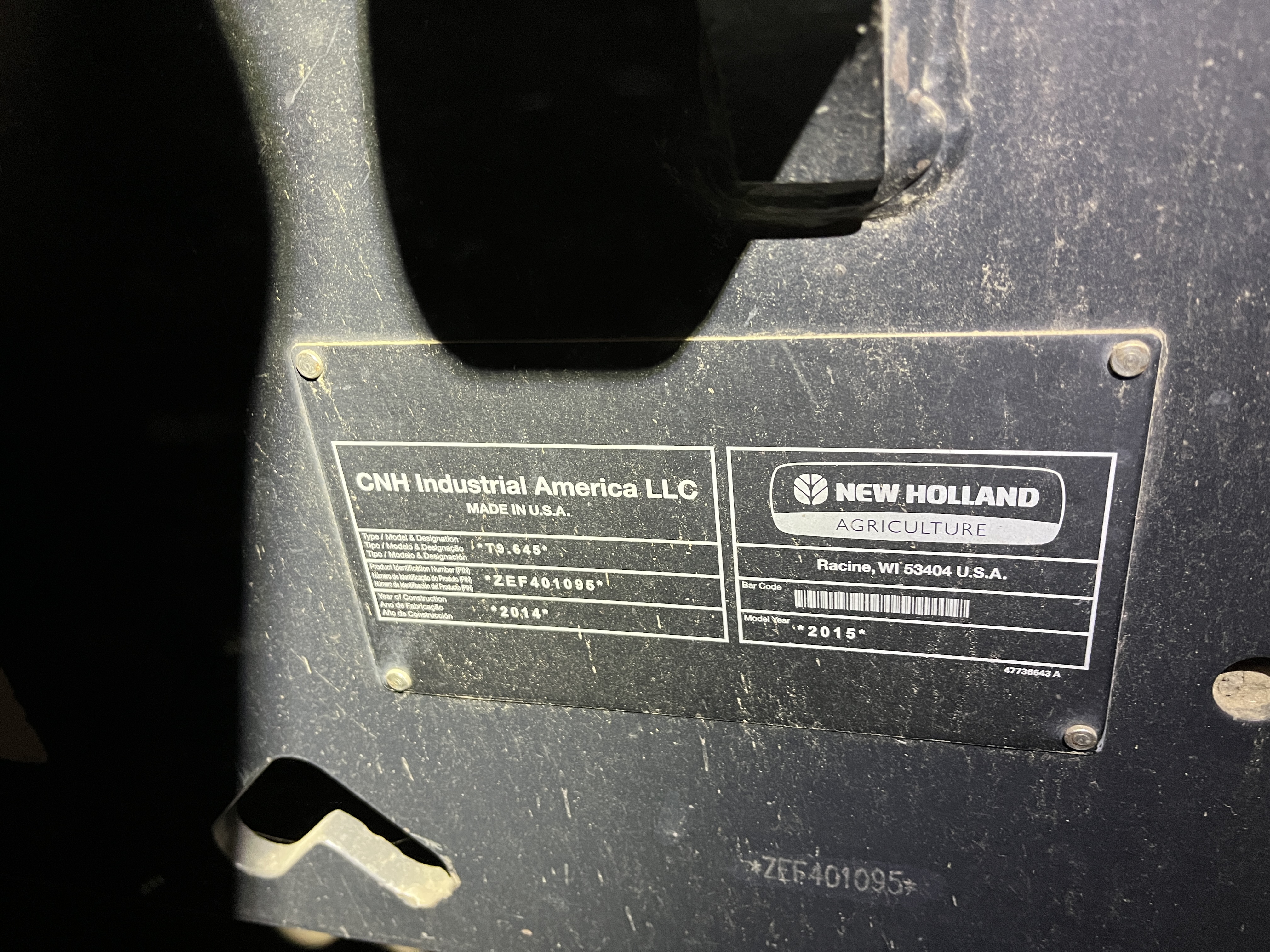 2014 New Holland T9.645 SmartTrax Tractor