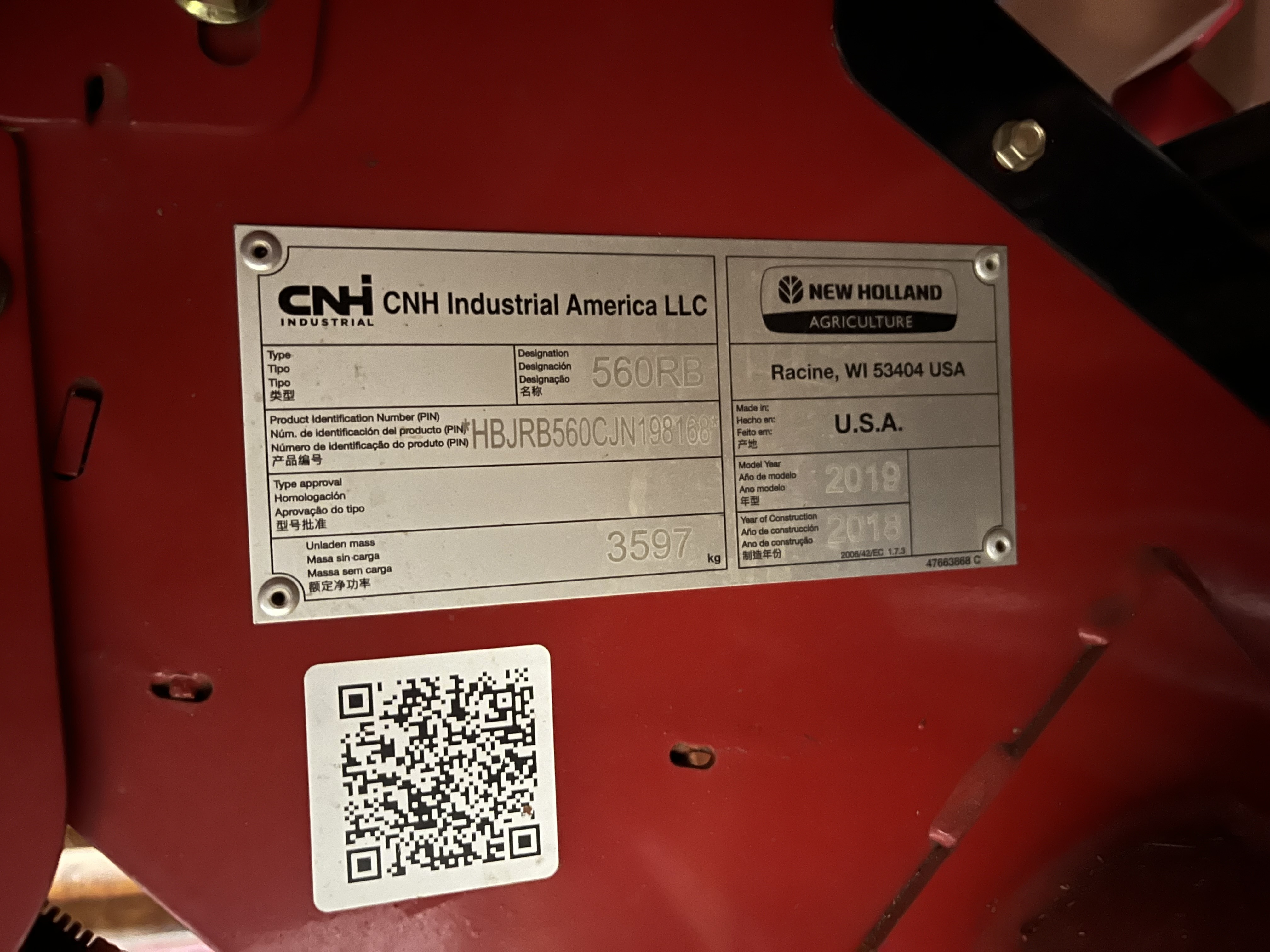 2019 New Holland RB560 Baler/Round