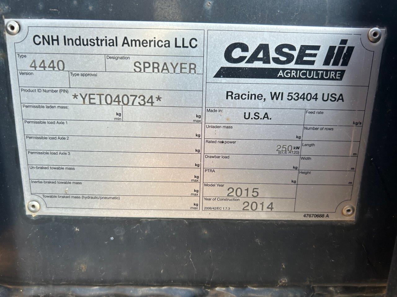 2015 Case IH Patriot 4440 Sprayer/High Clearance