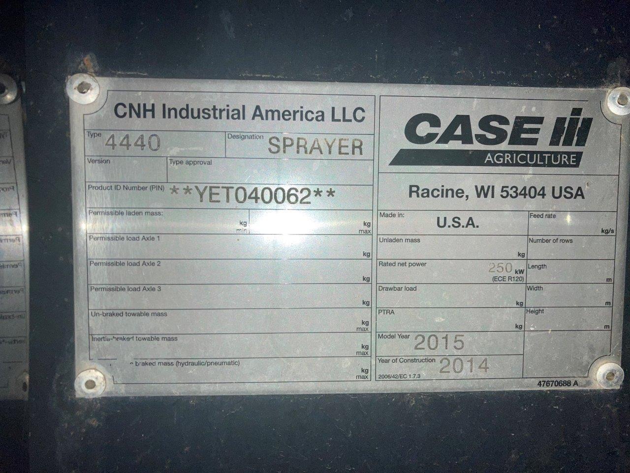 2015 Case IH Patriot 4440 Sprayer/High Clearance