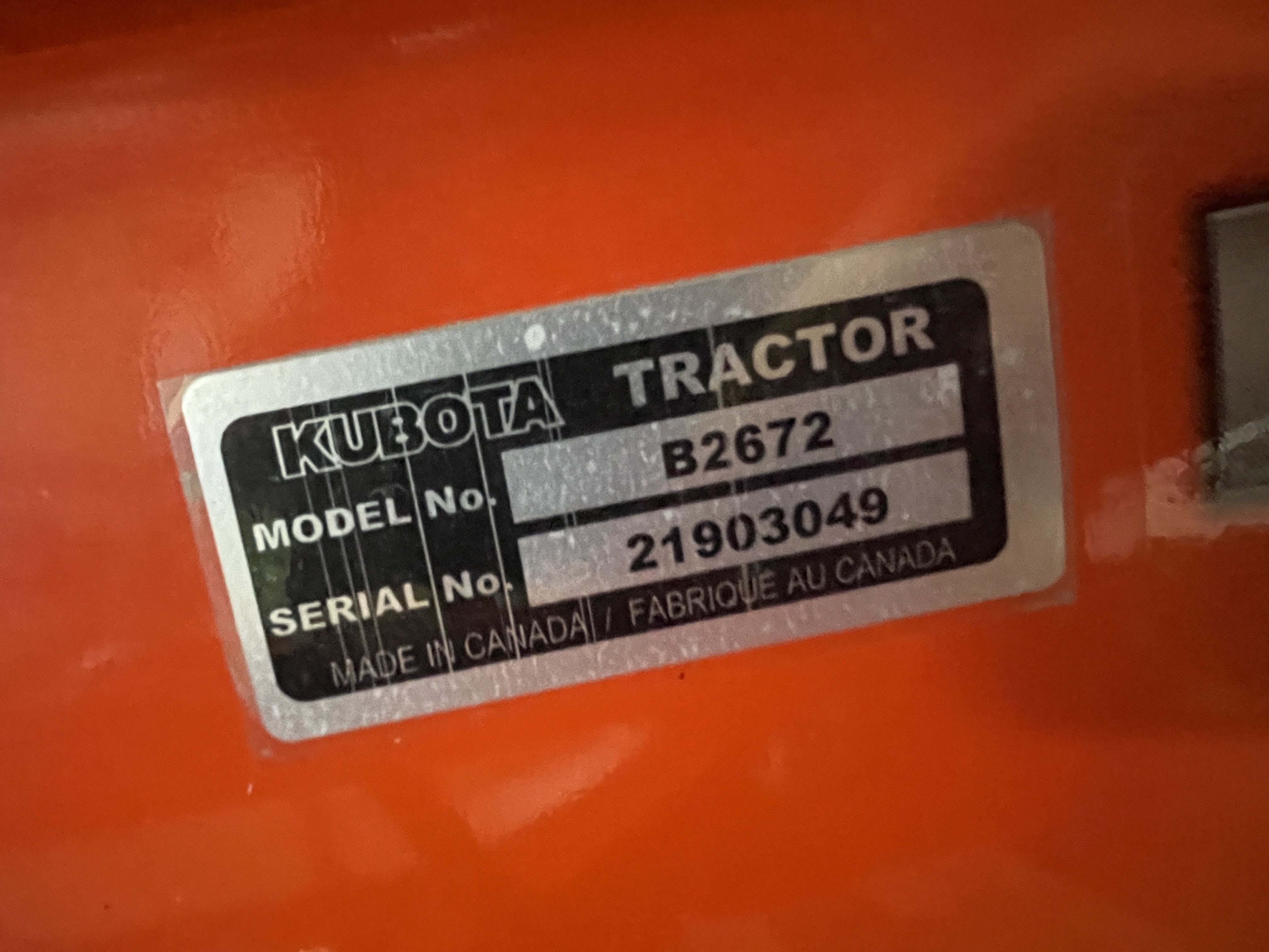 Kubota B2672 Blade Front