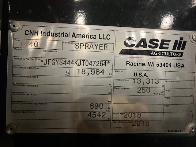 2018 Case IH Patriot 4440 Sprayer/High Clearance