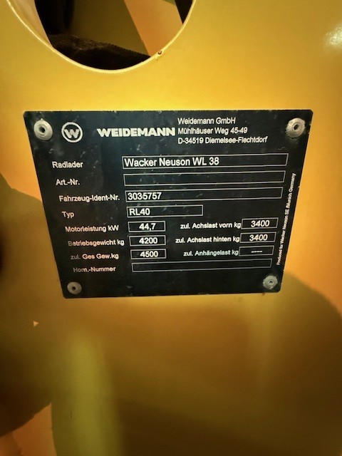 2017 Wacker Neuson WL 38 Articulating Loader