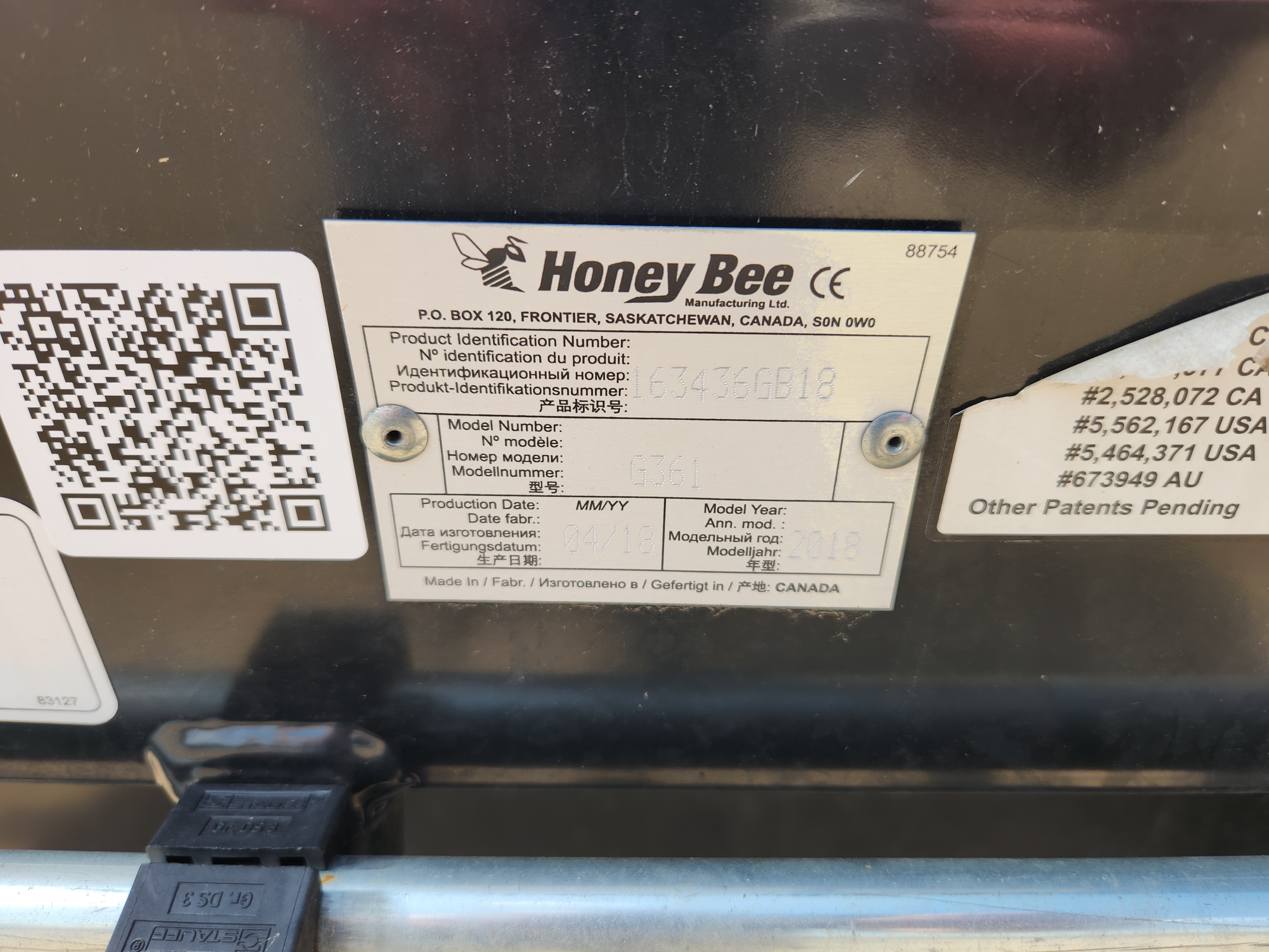 2018 Honey Bee SP36 Header Draper