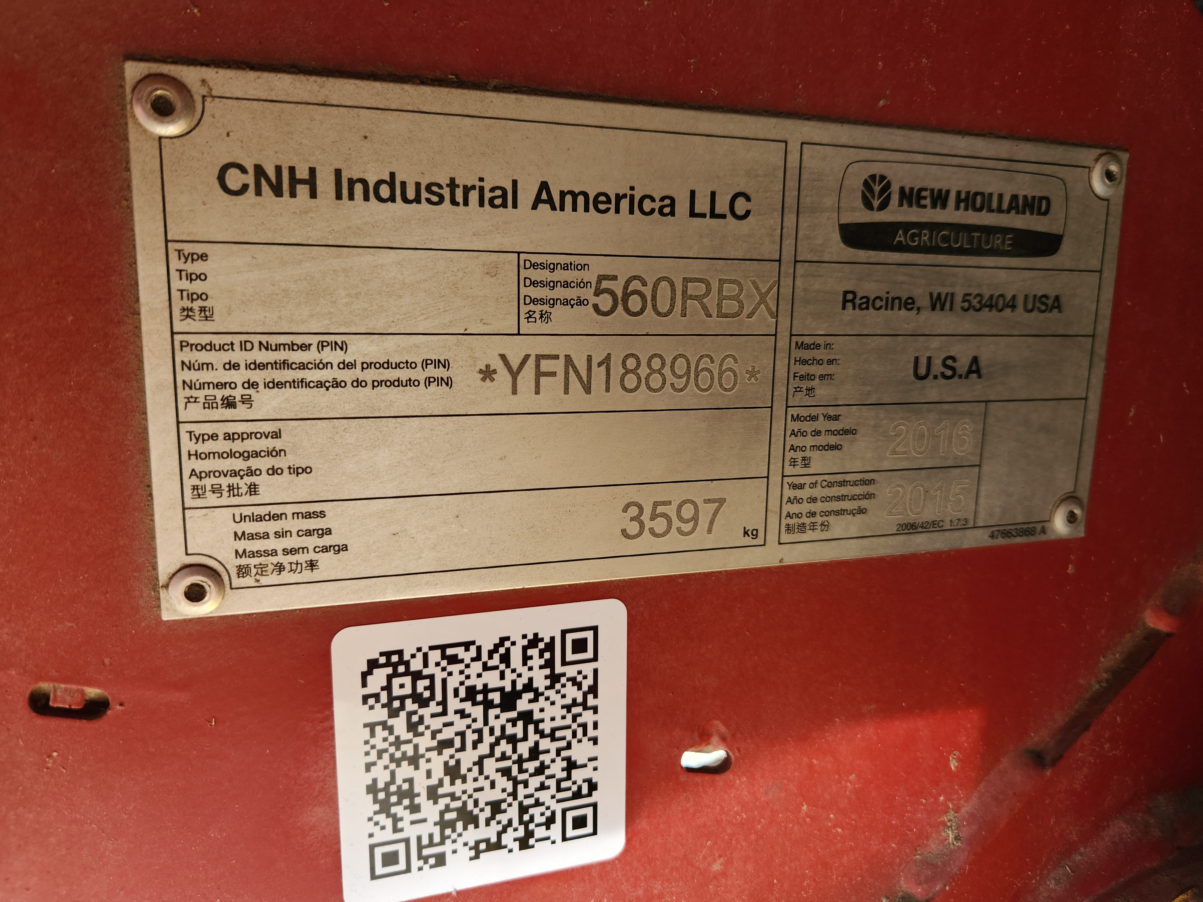 2016 New Holland RB560 Baler/Round