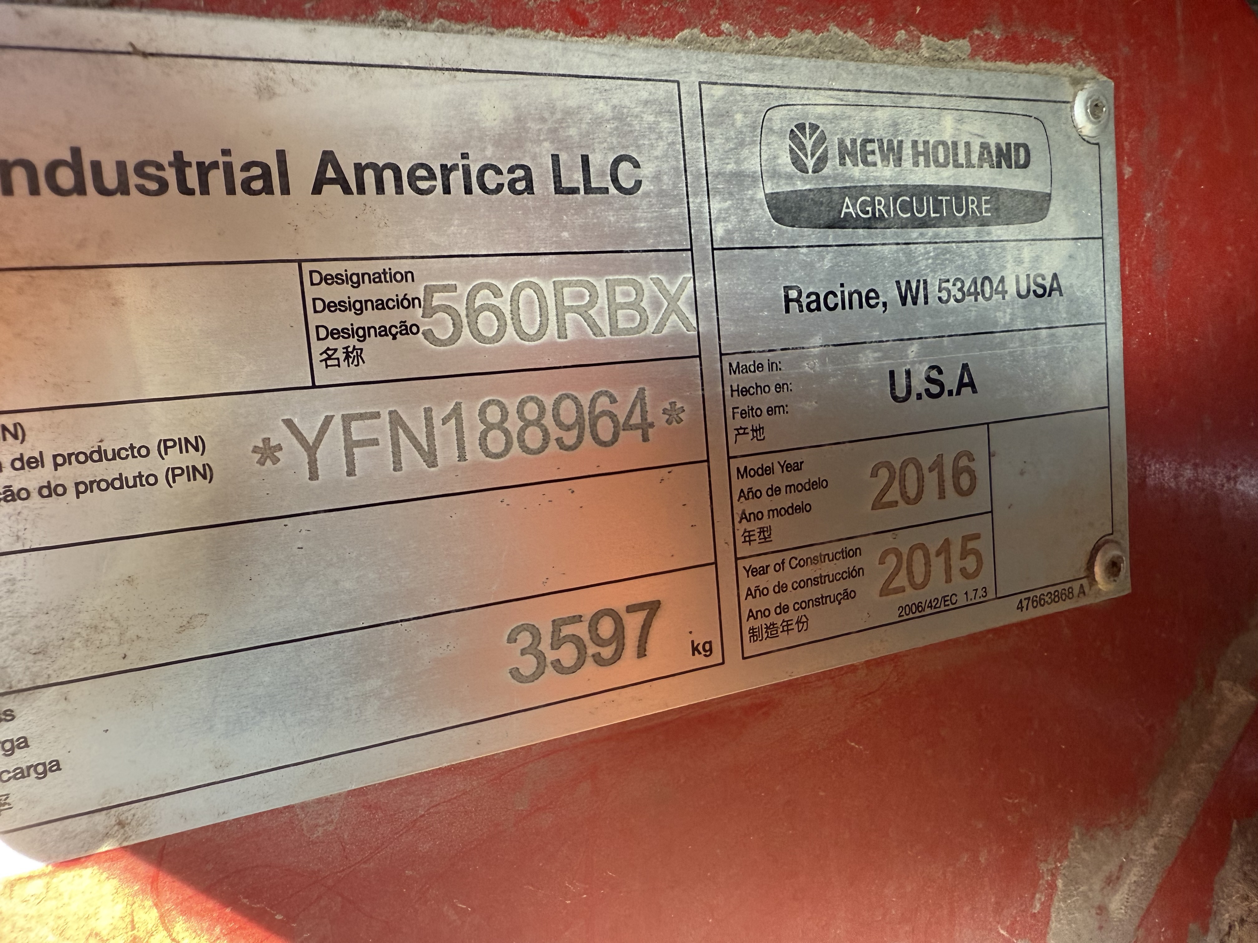 2016 New Holland RB560 Baler/Round