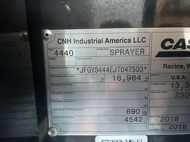 2018 Case IH Patriot 4440 Sprayer/High Clearance