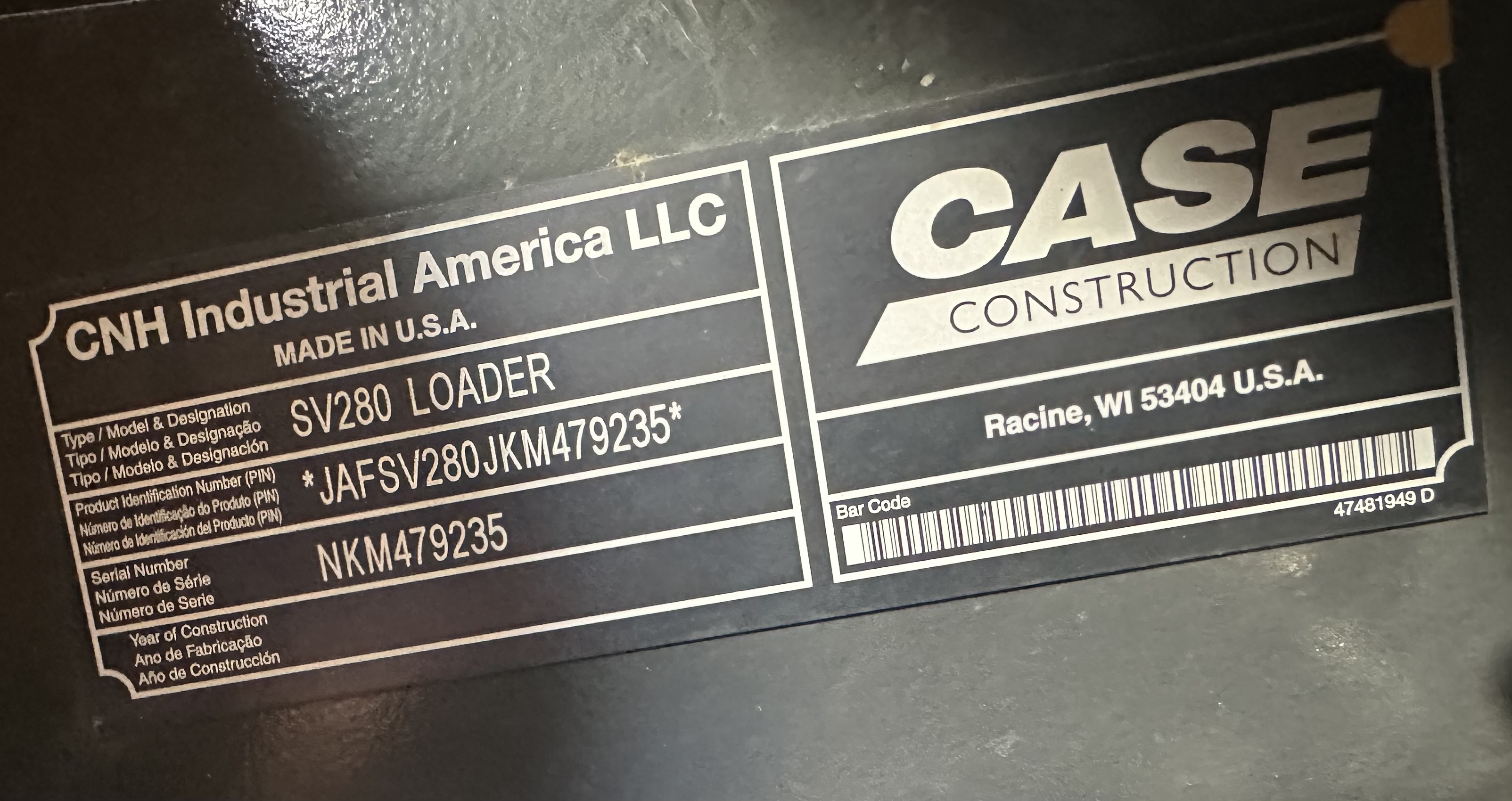 2019 Case SV280 Skid Steer Loader