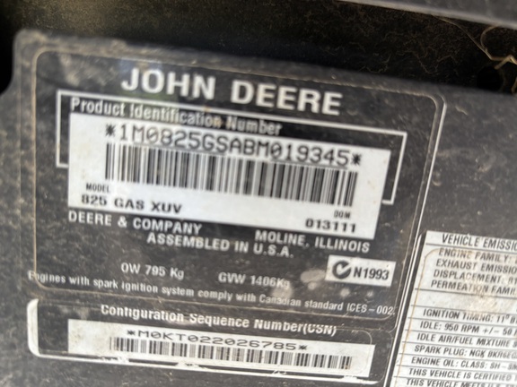 2011 John Deere XUV 825I GREEN ATV