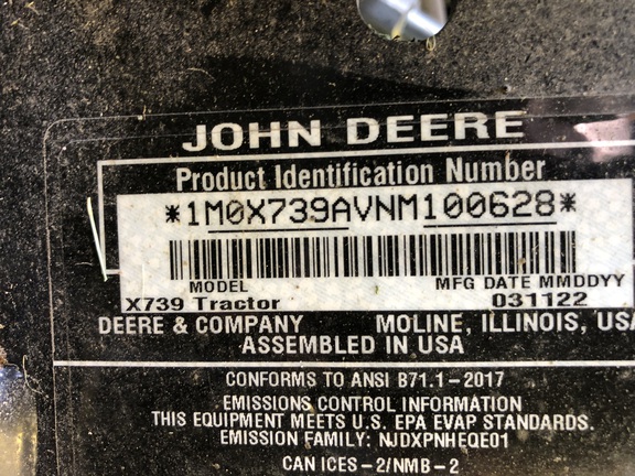 2022 John Deere X739 Garden Tractor