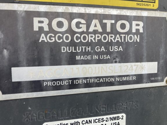 2018 RoGator RG1100C Sprayer/High Clearance