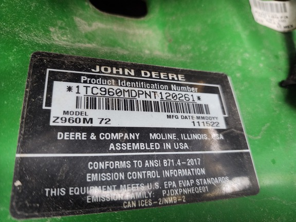 2022 John Deere Z960M Mower/Zero Turn