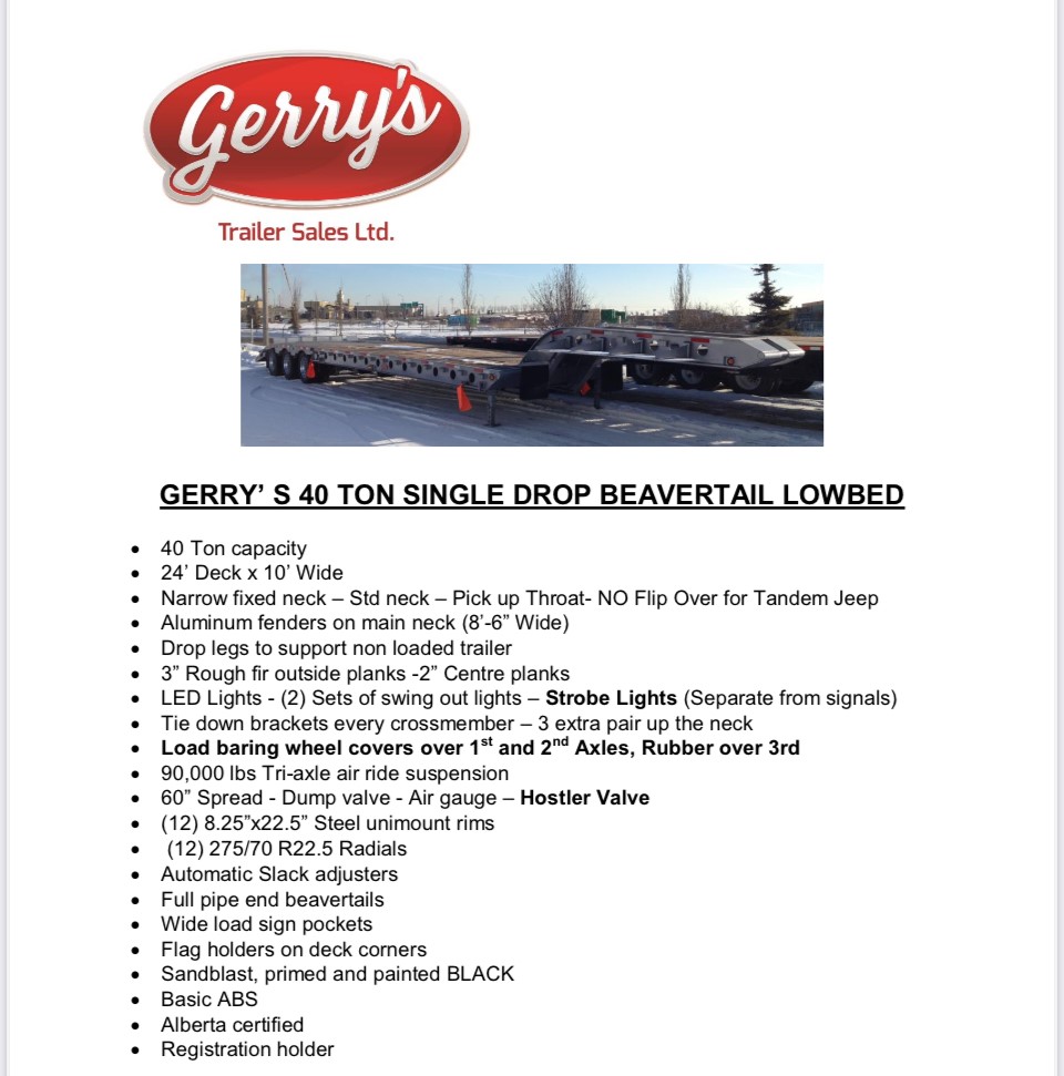 2018 Gerry's 40T Single Drop Trailer/Lowboy