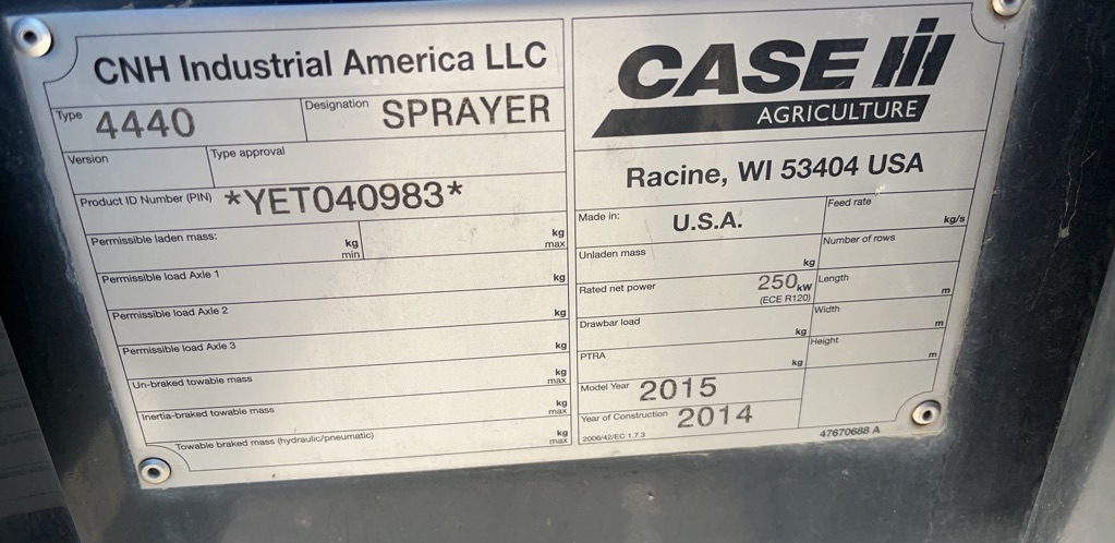 2015 Case IH PATRIOT 4440 Sprayer/High Clearance