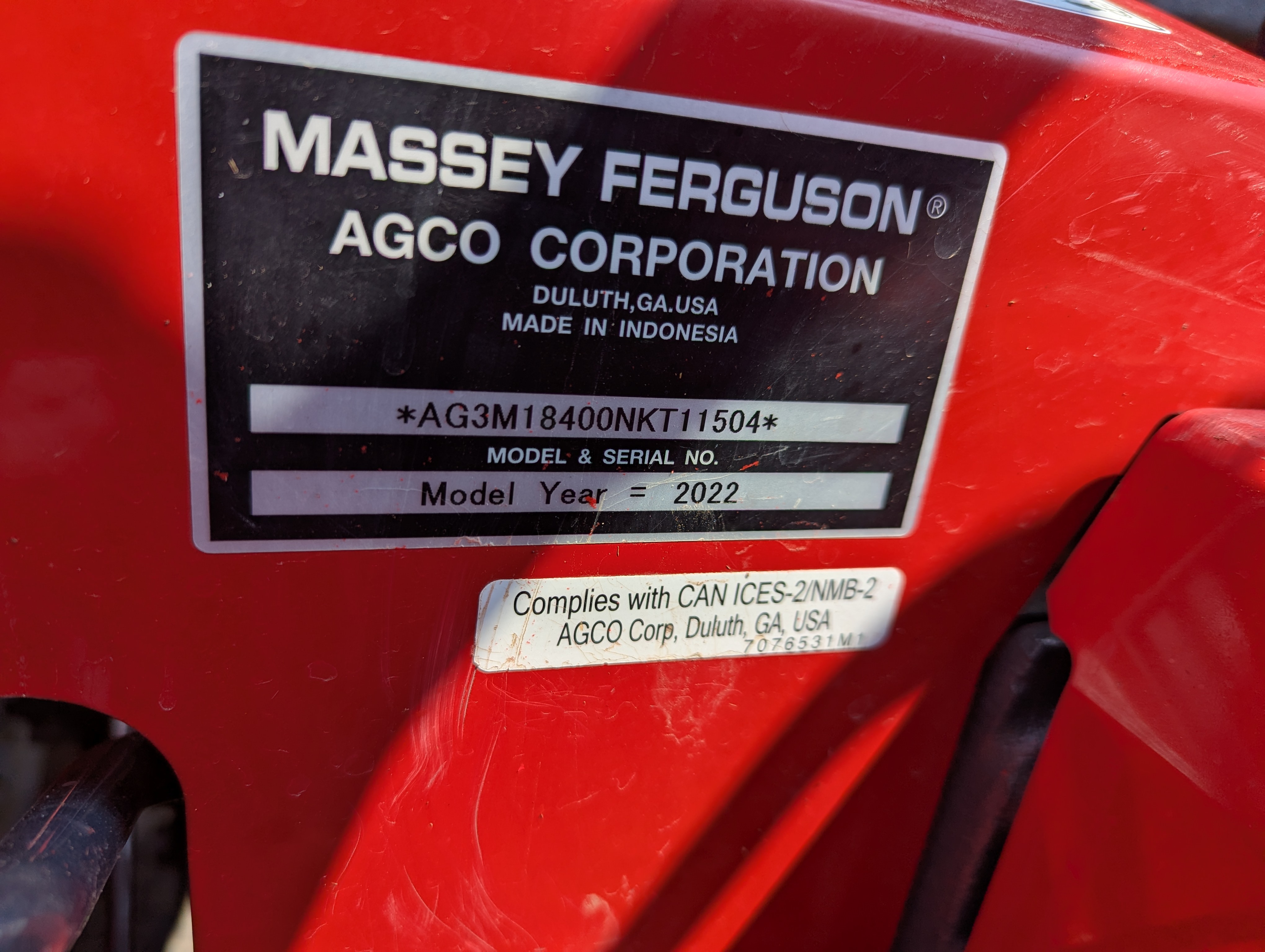 2022 Massey Ferguson 1840E Tractor