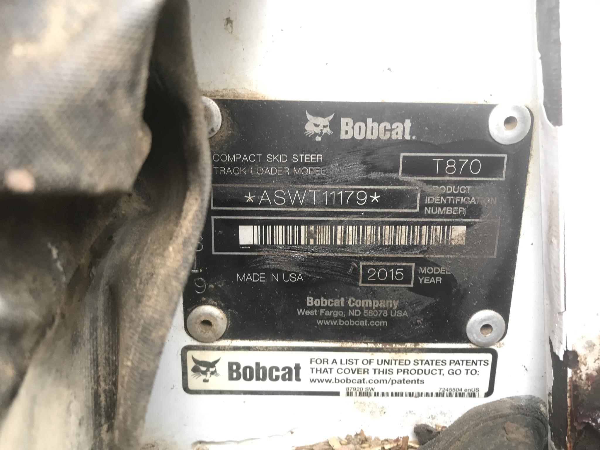 2015 Bobcat T870 Skid Steer/Excavator
