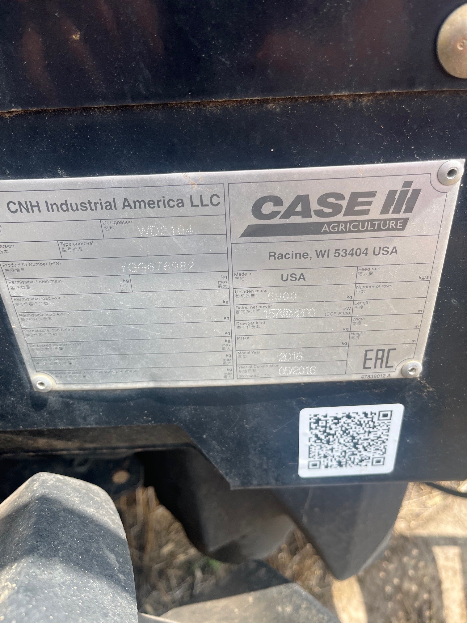 2016 Case IH WD2104 Windrower