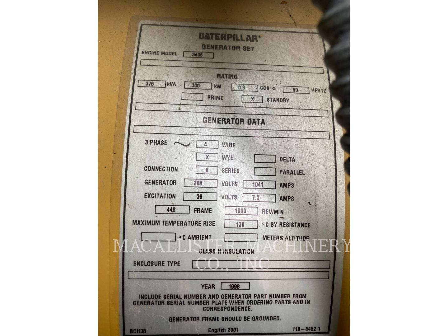 1998 Caterpillar 3406 Generator