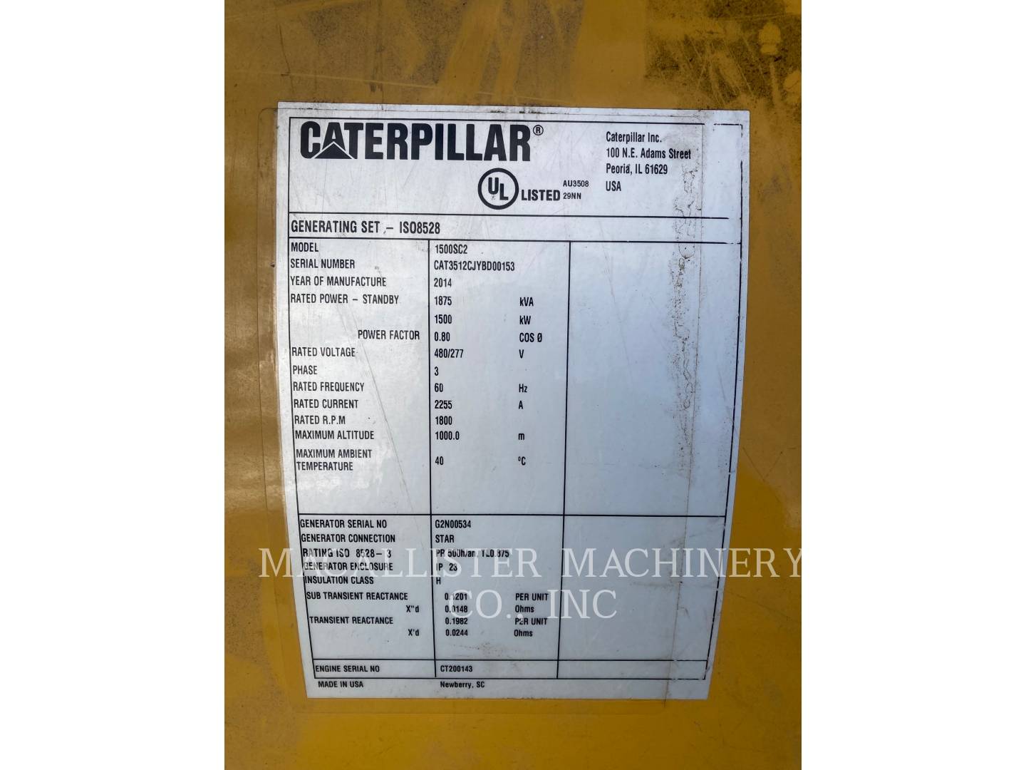 2014 Caterpillar 3512C Generator