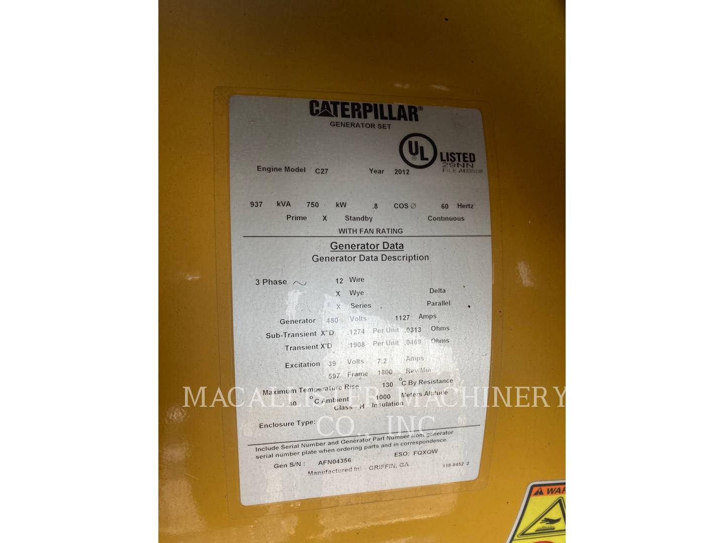 2012 Caterpillar C 27 Generator