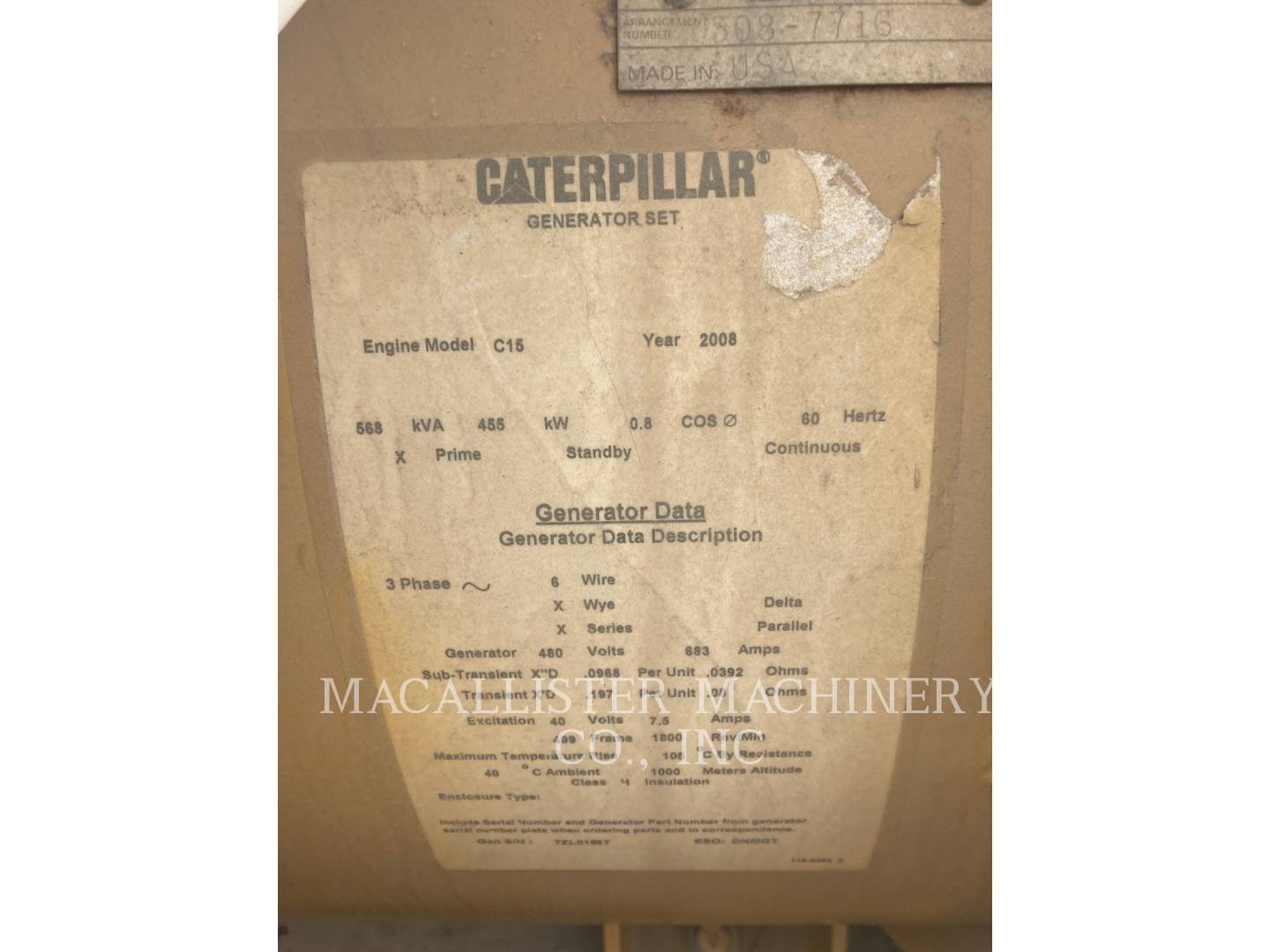 2008 Caterpillar SR4 Generator