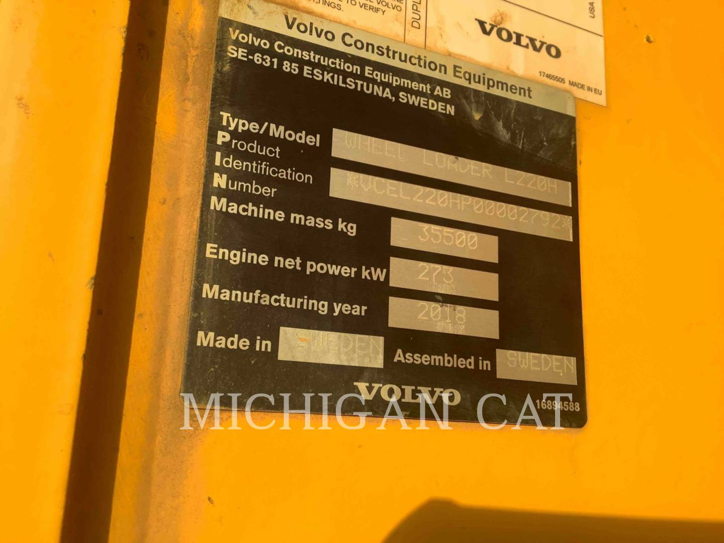 2018 Volvo L220 Wheel Loader