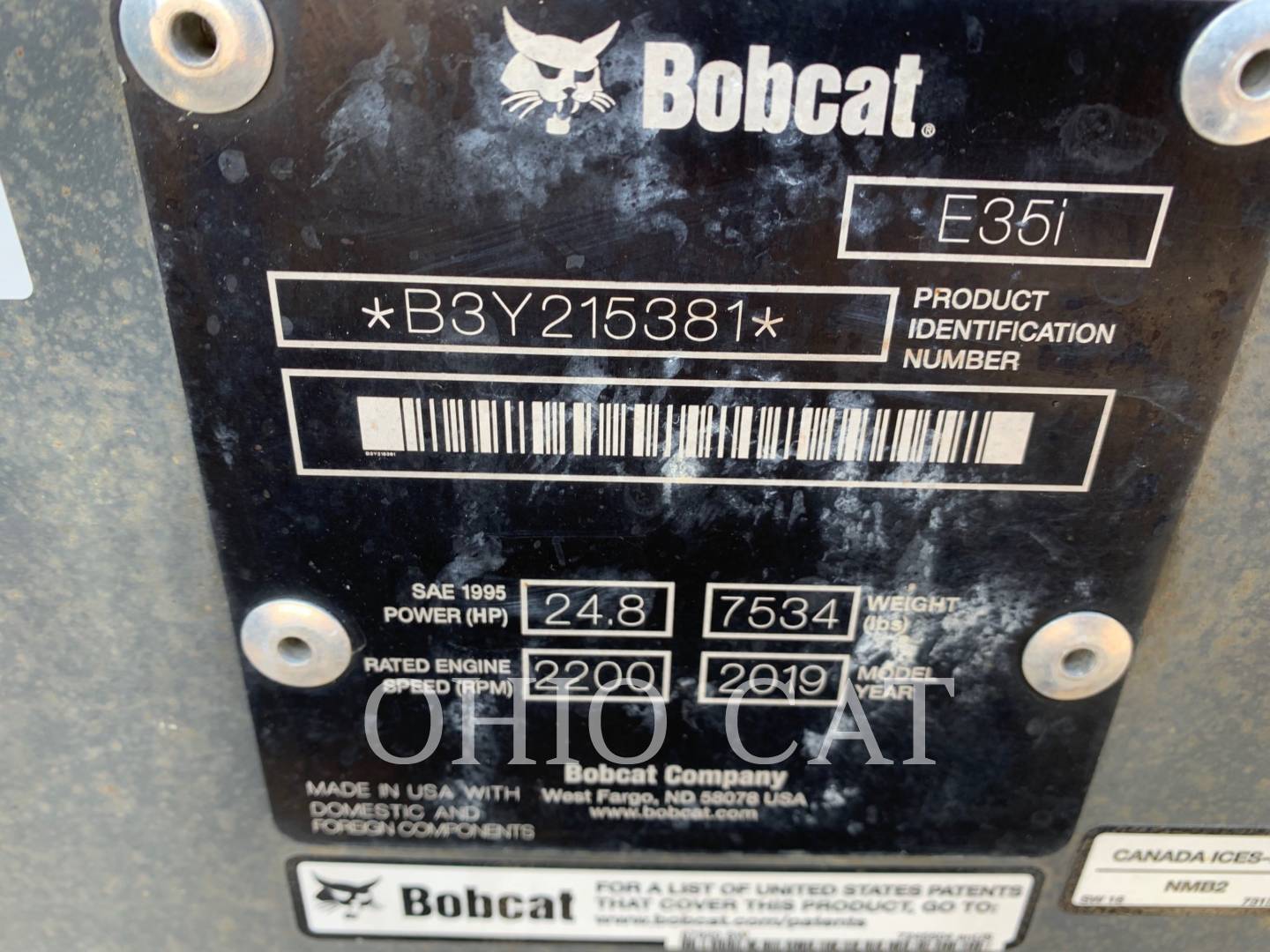 2019 Bobcat E35I Excavator