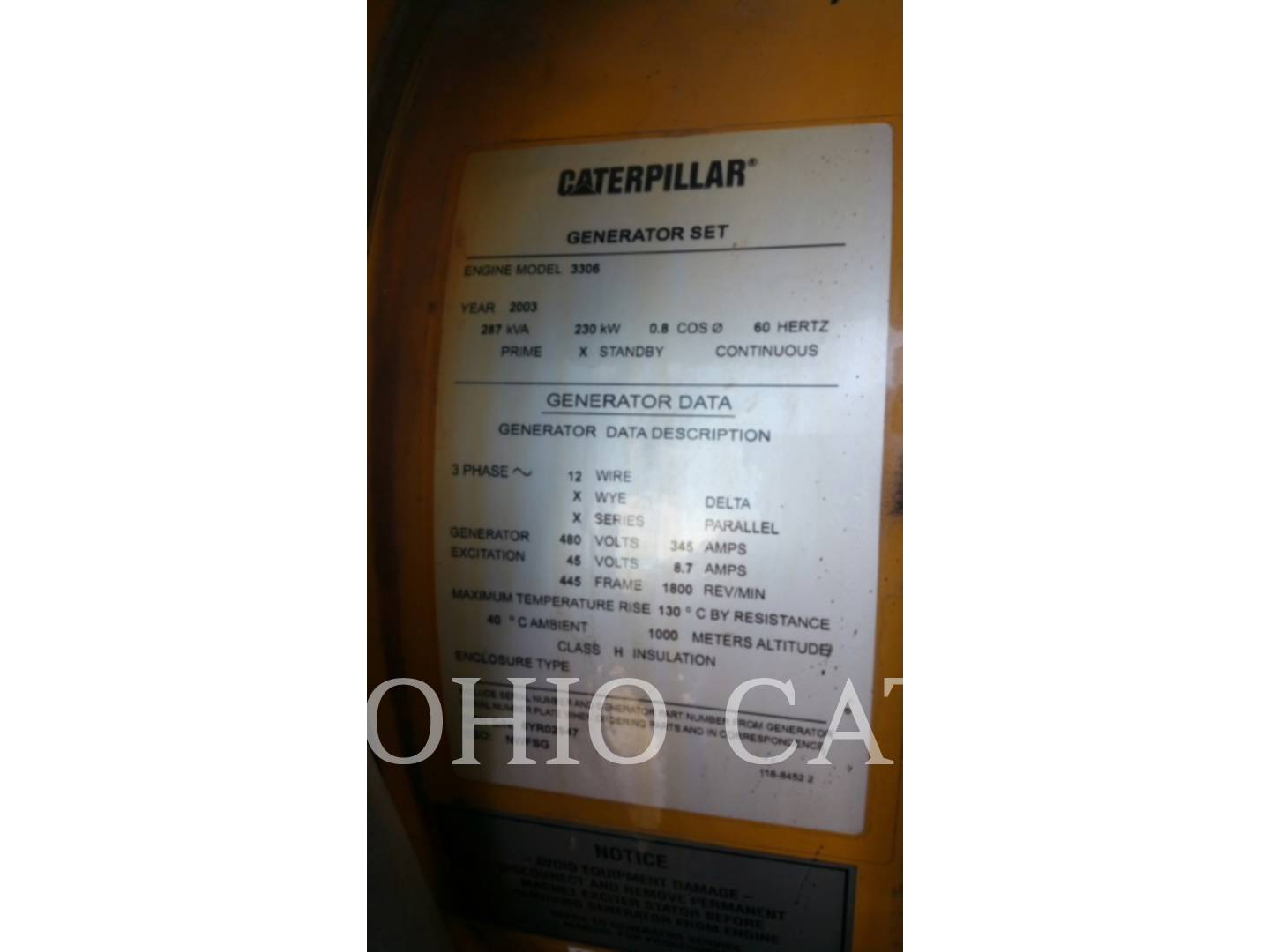 2003 Caterpillar 3306 Generator