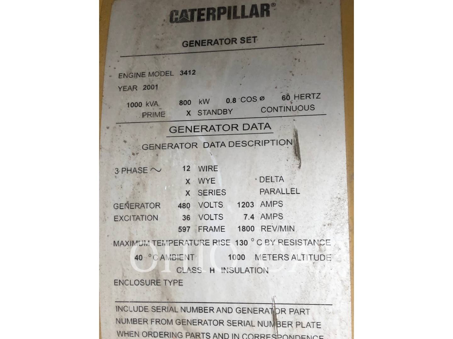 2001 Caterpillar 3412 Generator