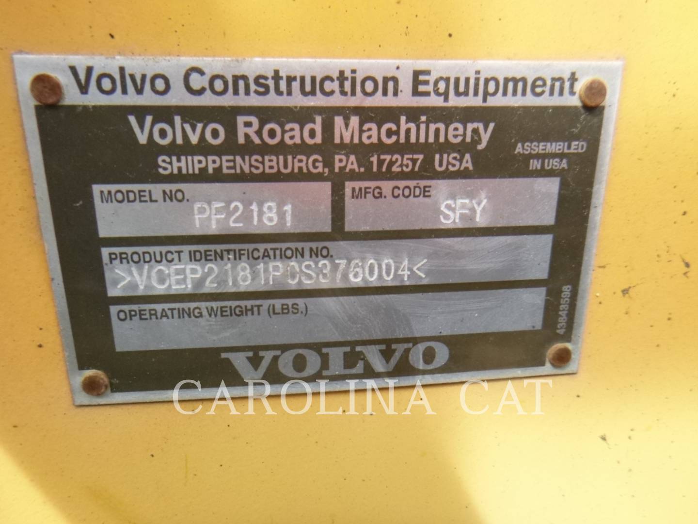 2014 Volvo PF2181 Paver