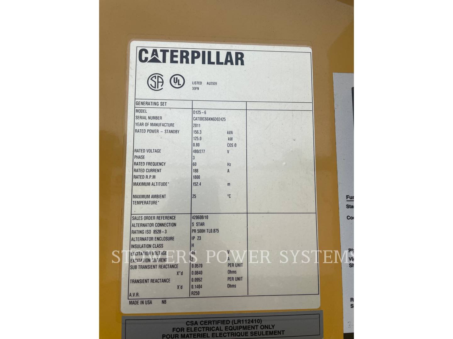 2011 Caterpillar C6.6 125KW Power Plant