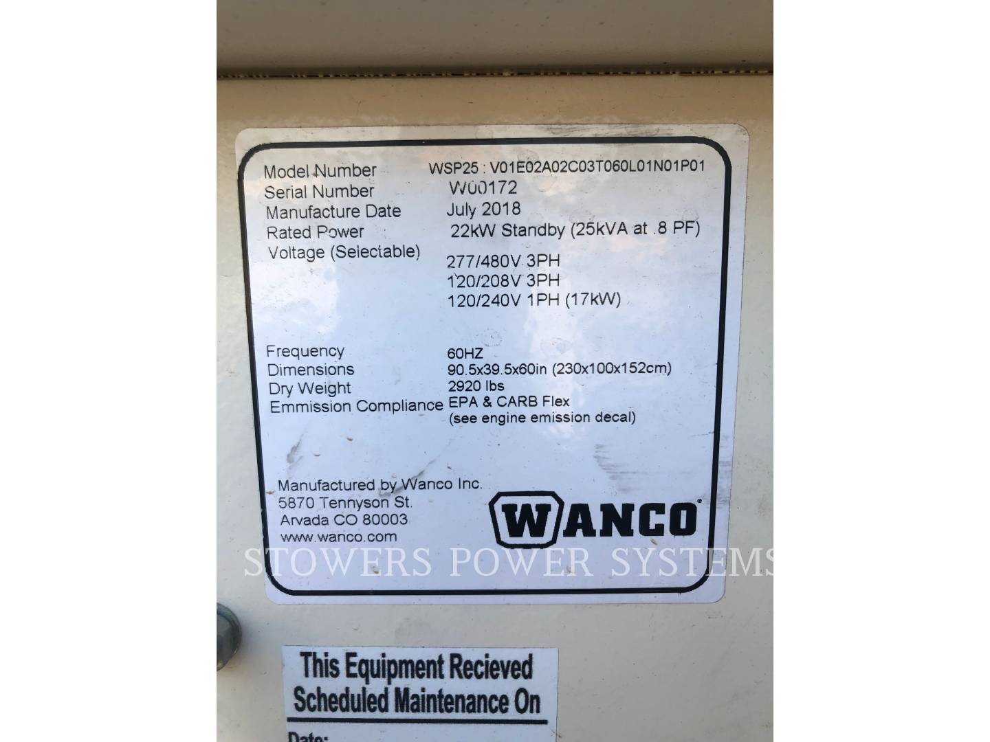 2018 Misc WSP25 Generator