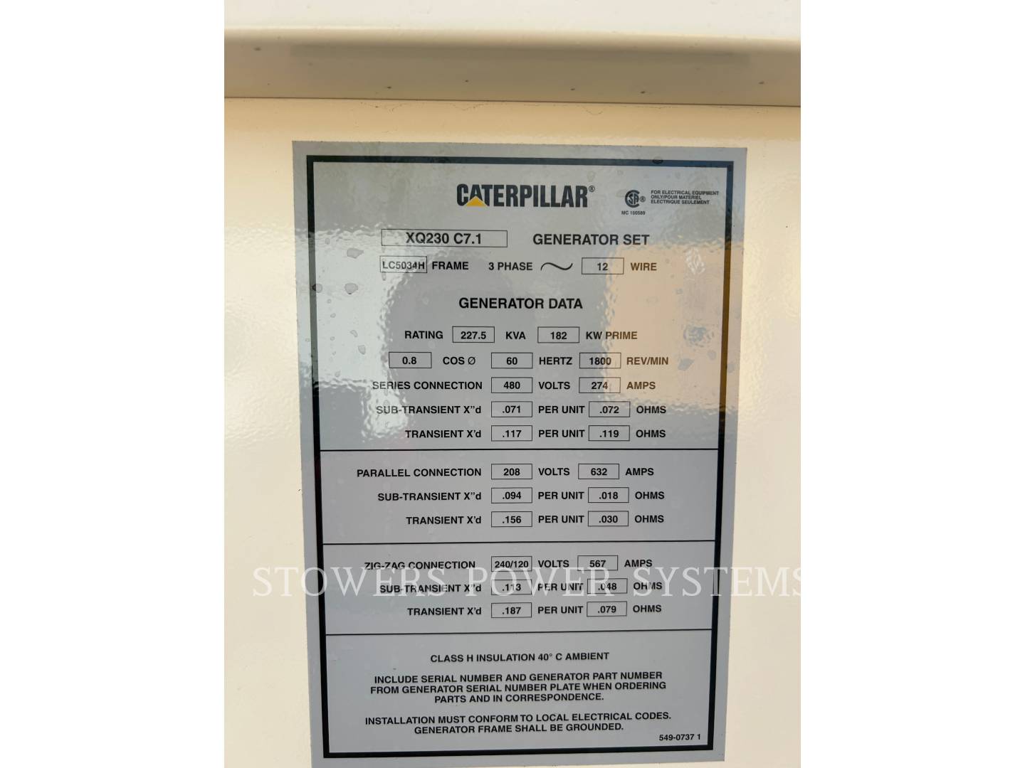 2019 Caterpillar XQ230 T4F Generator