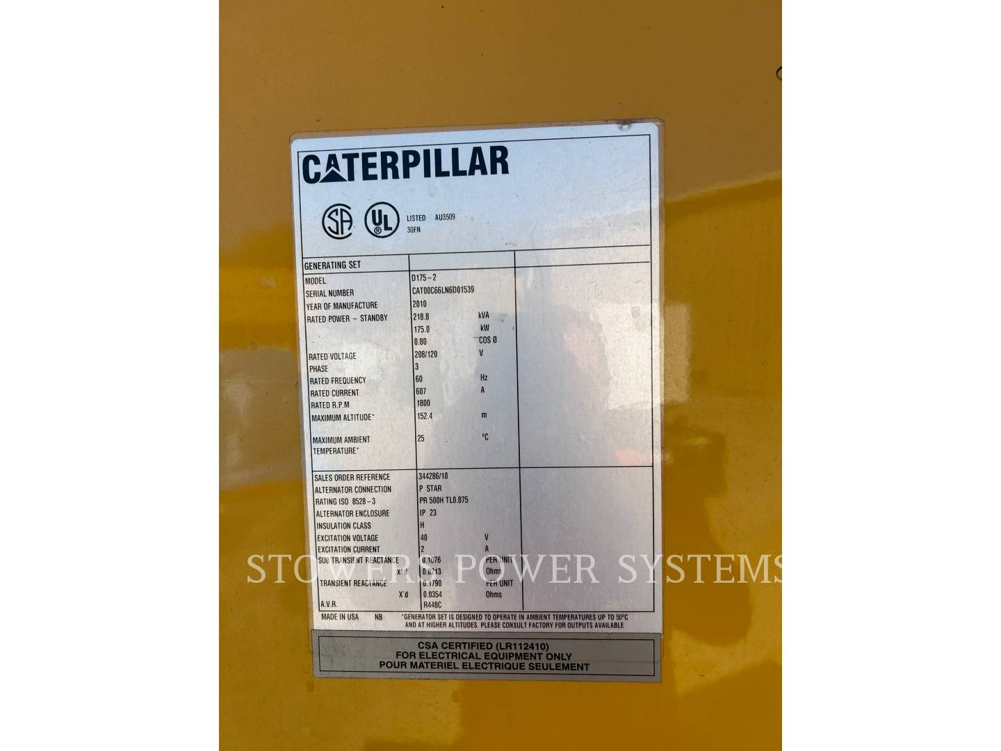 2010 Caterpillar D175-2 Generator