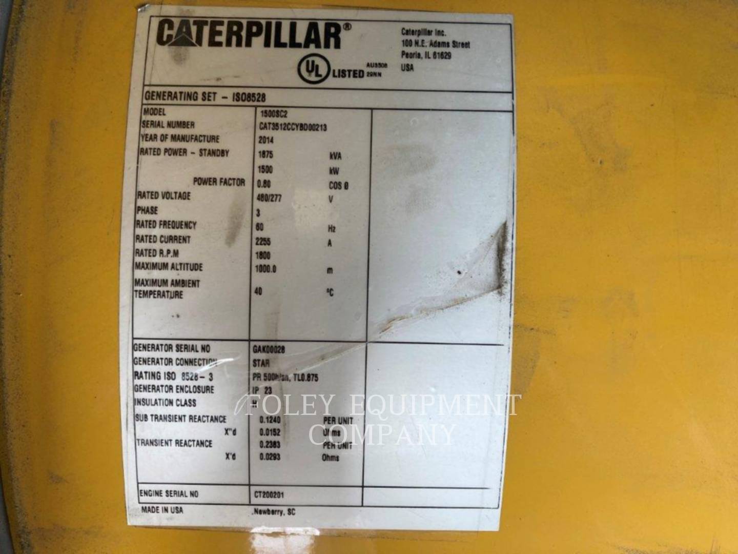 2014 Caterpillar 3512CEP Generator