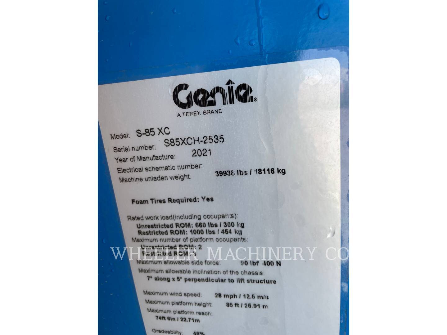 2021 Genie S85XC Lift Truck