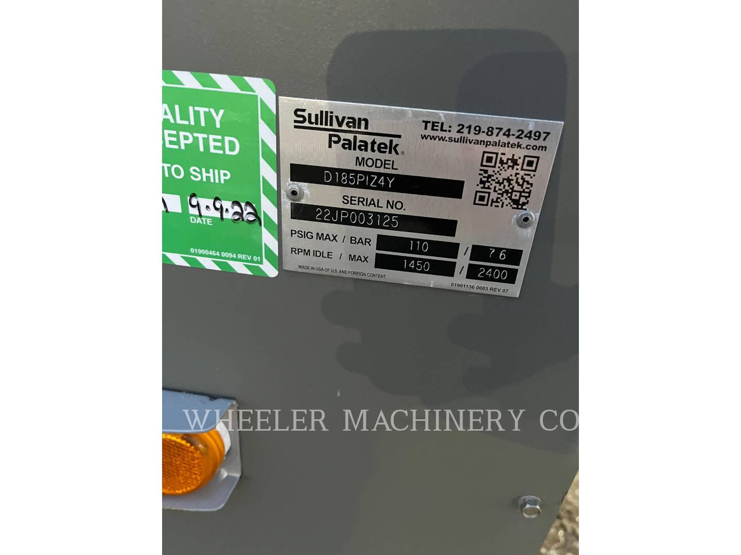 2022 Sullivan 185CFM Air Compressor