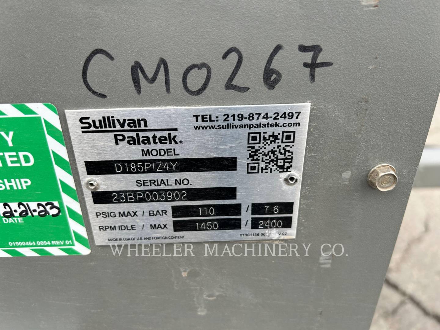 2023 Sullivan 185CFM Air Compressor