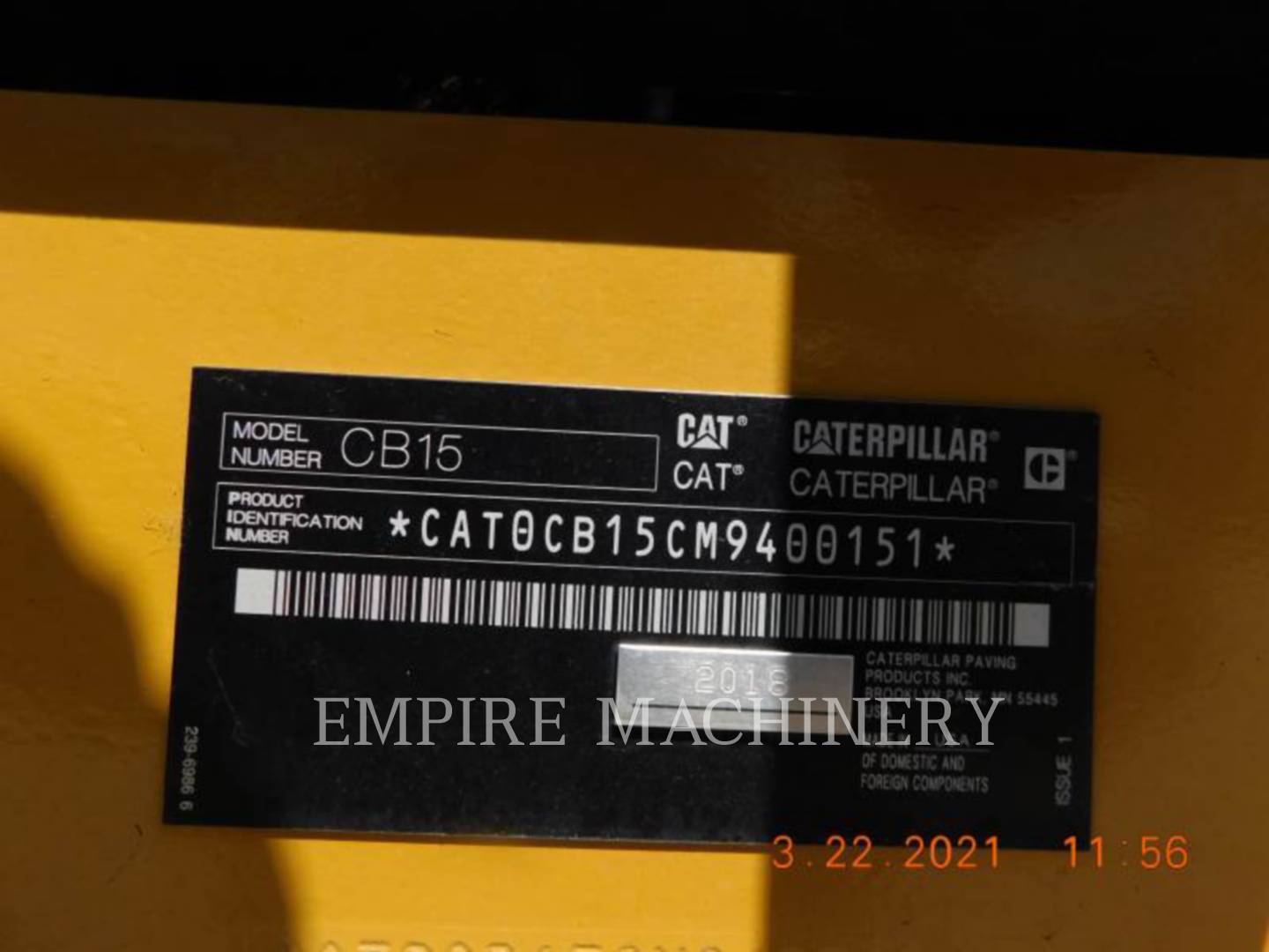 2019 Caterpillar CB15 Vibratory Double