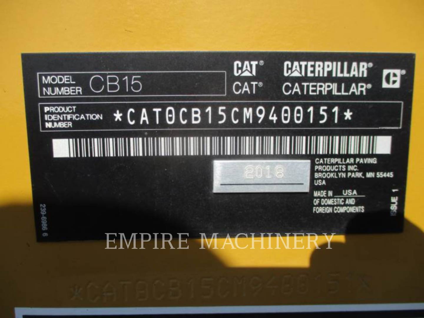 2019 Caterpillar CB15 Vibratory Double