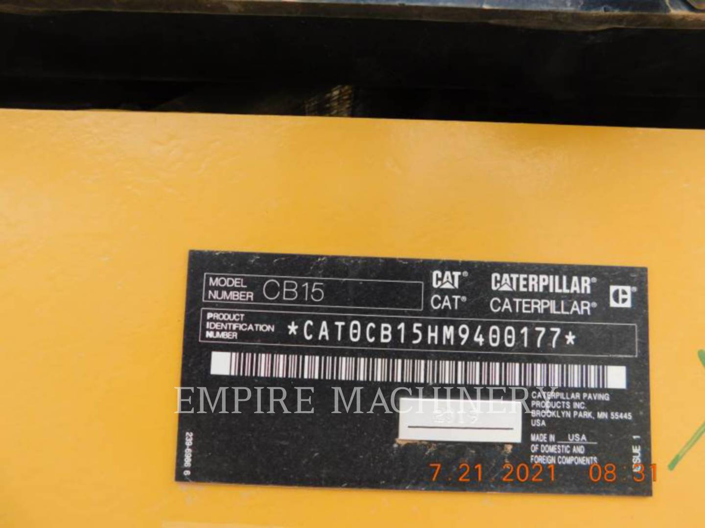 2019 Caterpillar CB15 Vibratory Double