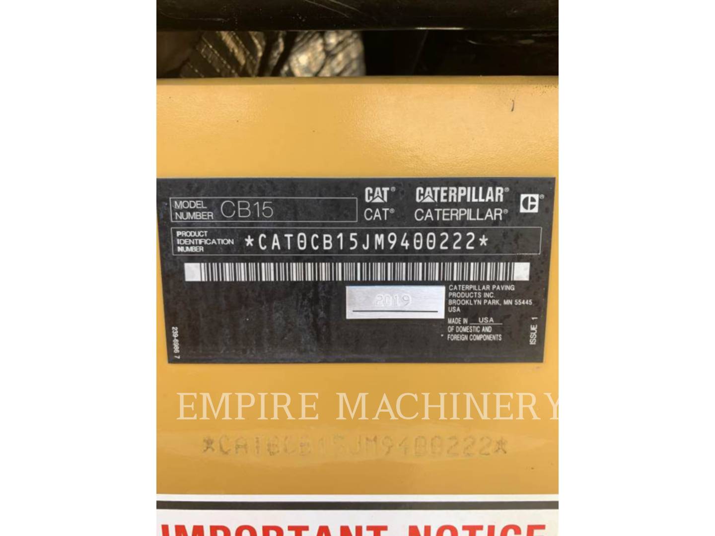 2019 Caterpillar CB15 Vibratory Double